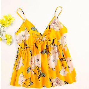 Floral Tie front shirred back Chiffon Cami Top